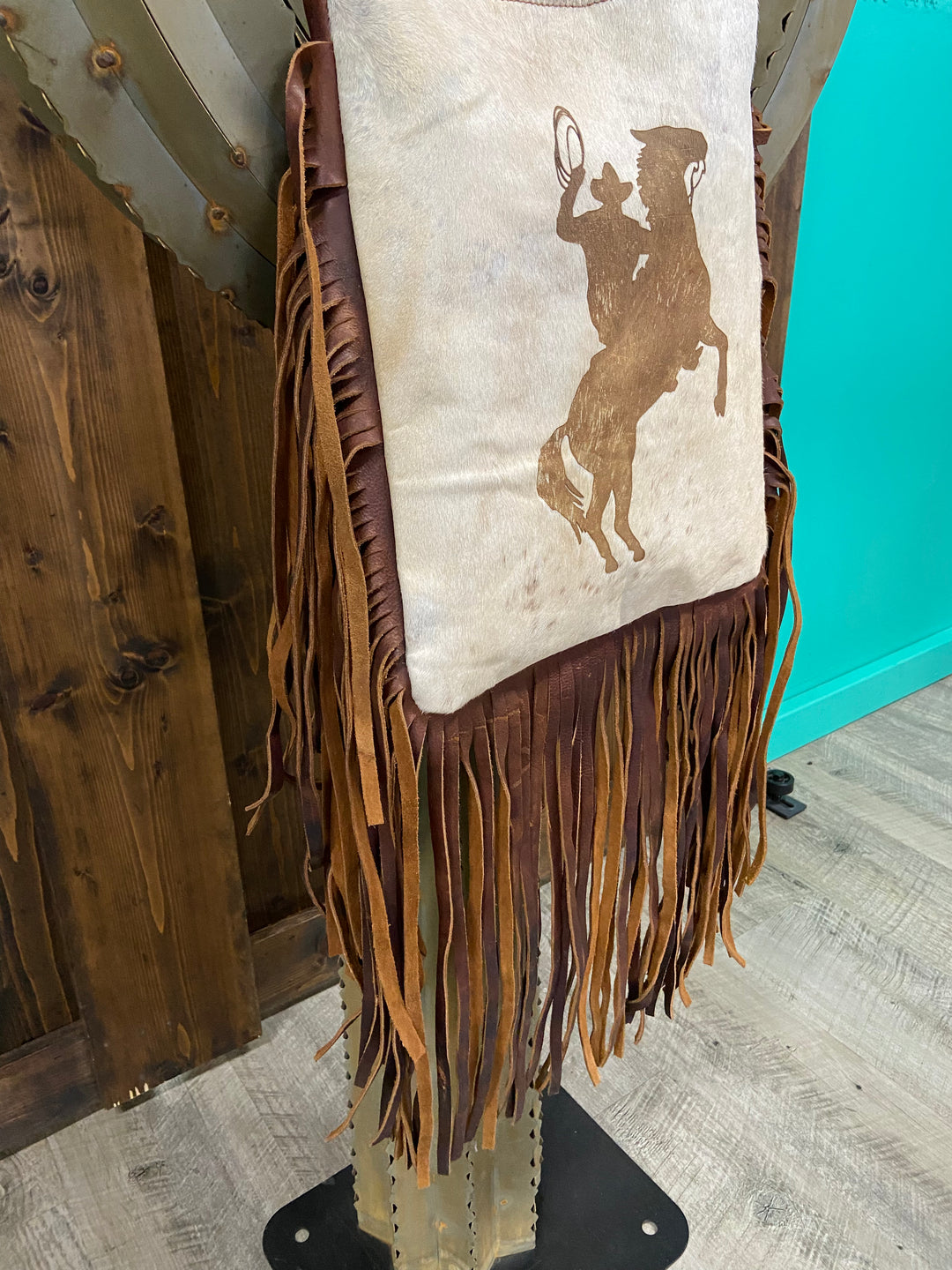 American Darling Etched Genuine Leather & Cowhide Fringe Crossbody