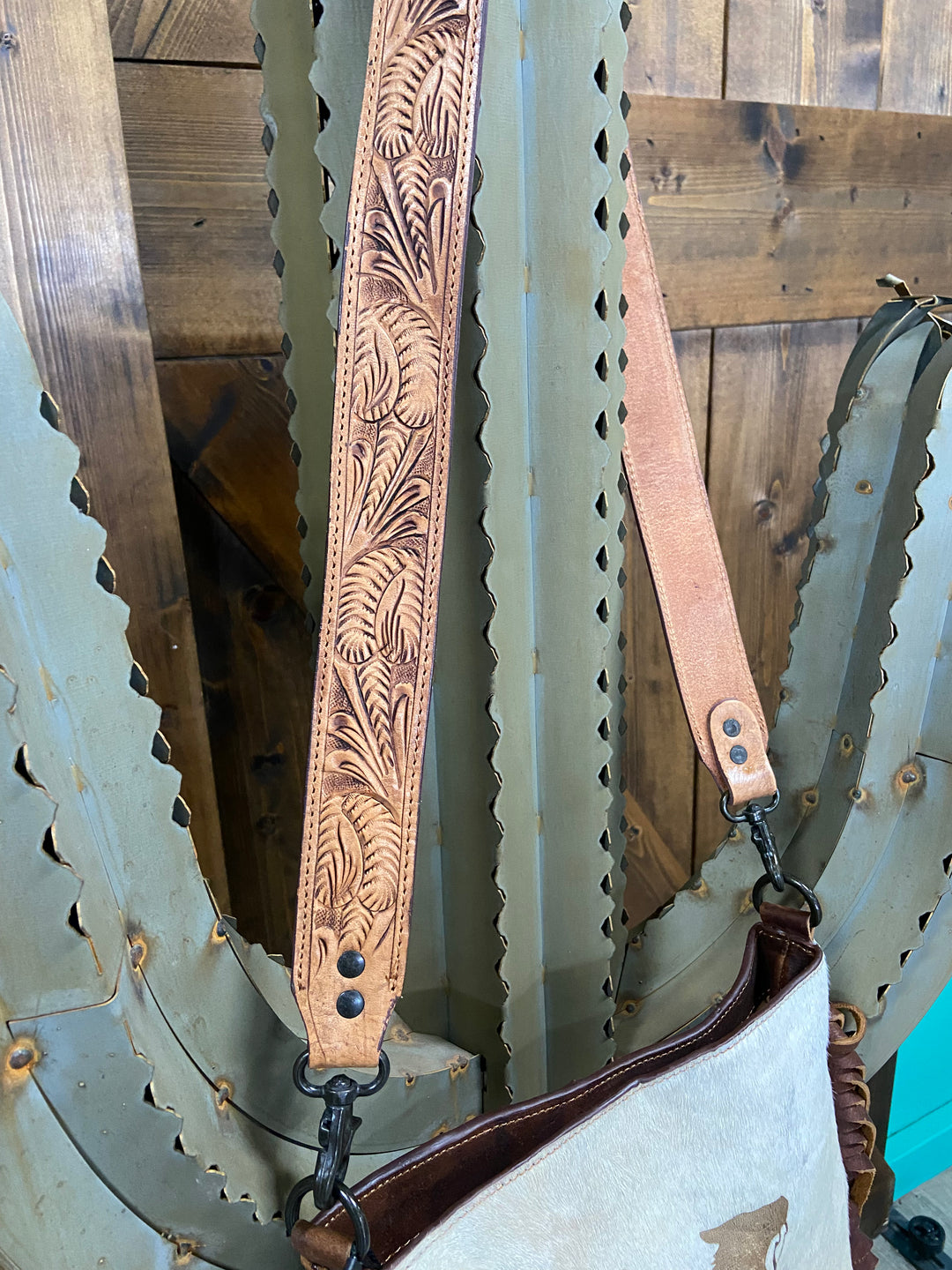 American Darling Etched Genuine Leather & Cowhide Fringe Crossbody