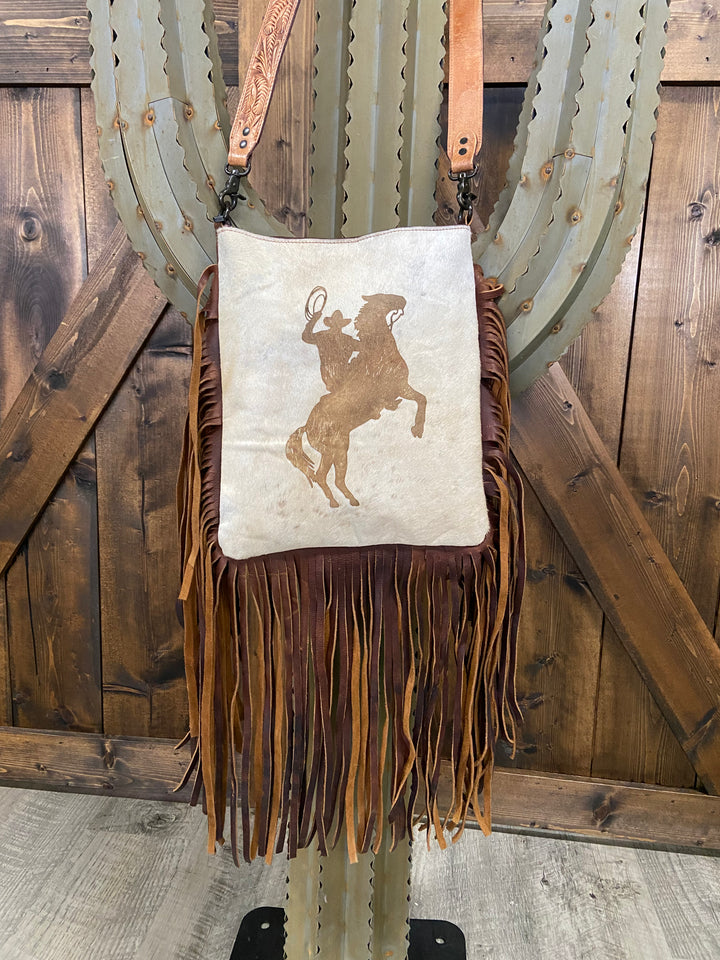 American Darling Etched Genuine Leather & Cowhide Fringe Crossbody