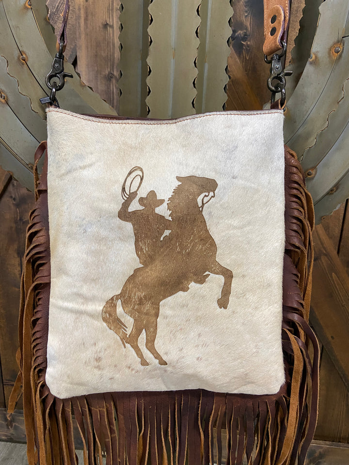 American Darling Etched Genuine Leather & Cowhide Fringe Crossbody