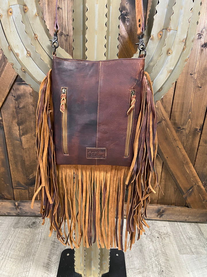 American Darling Etched Genuine Leather & Cowhide Fringe Crossbody