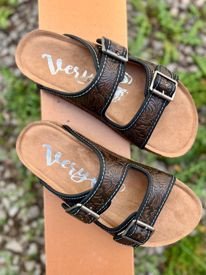 Berry Comfort Dark Chocolate Sandals | gussieduponline