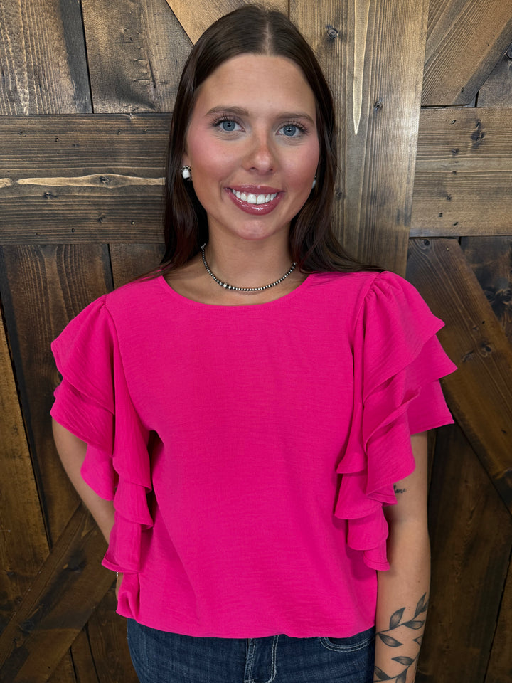 Woven Multi Tiered Ruffle Sleeve Top- 3 Colors