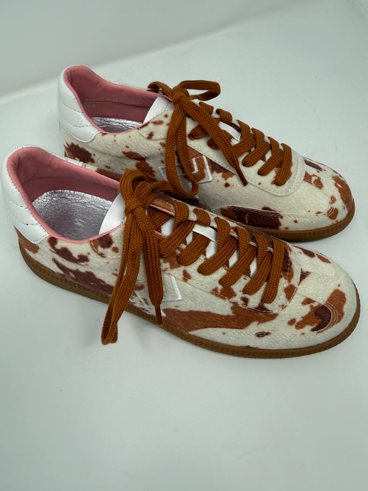 Mary Brown Cow Print Sneakers