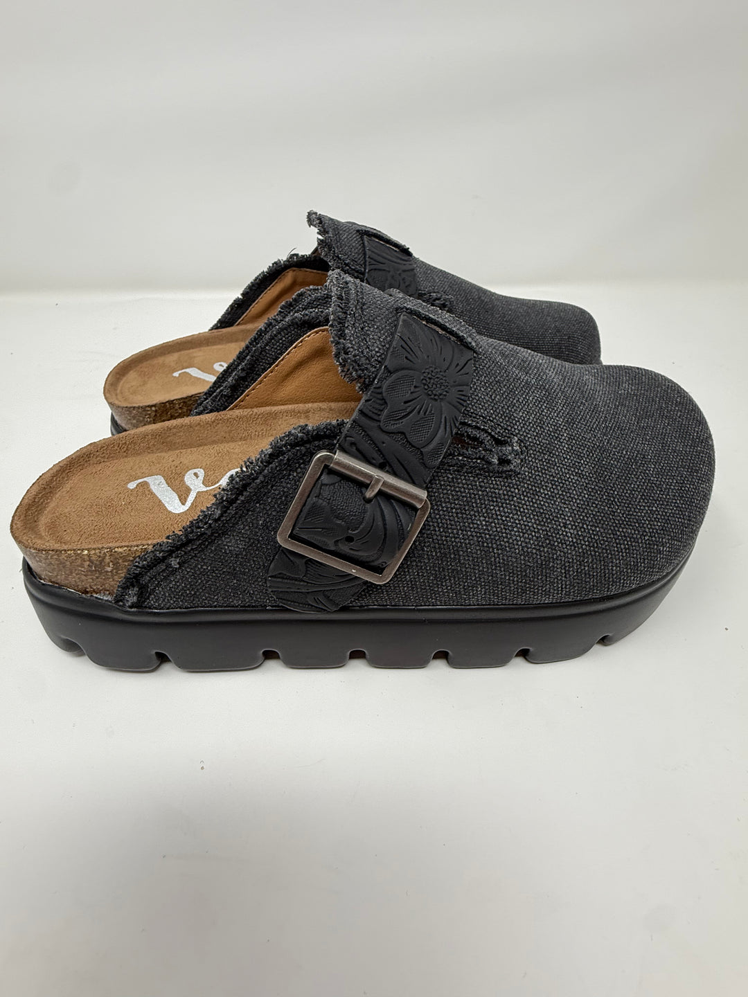 Very G Black Letty Tooled Platform Clogs