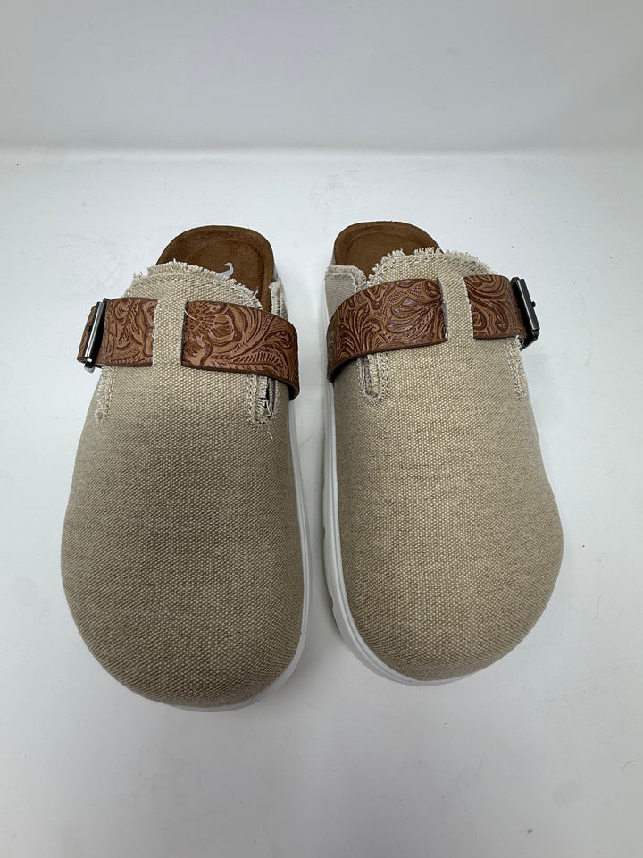 Very G Tan Letty Tooled Platform Clogs