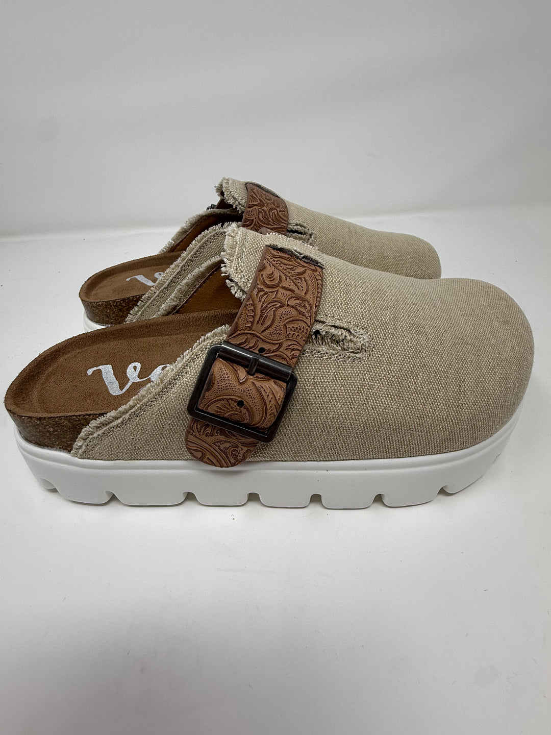 Very G Tan Letty Tooled Platform Clogs