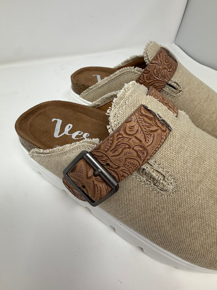 Very G Tan Letty Tooled Platform Clogs