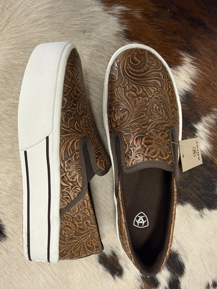 Women's Ariat Skylar Brown Embossed Slip On Shoes