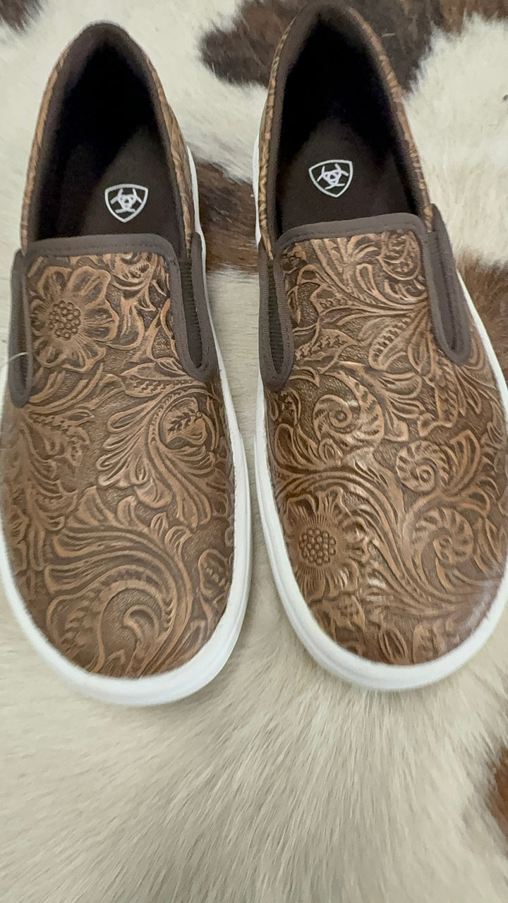 Women's Ariat Skylar Brown Embossed Slip On Shoes