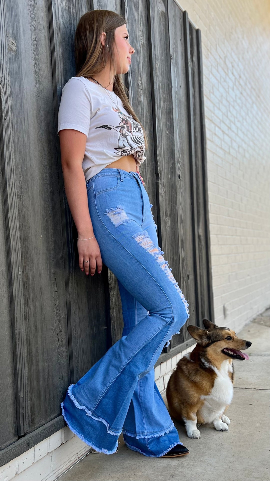 Retro Girl Light Wash Flares | gussieduponline