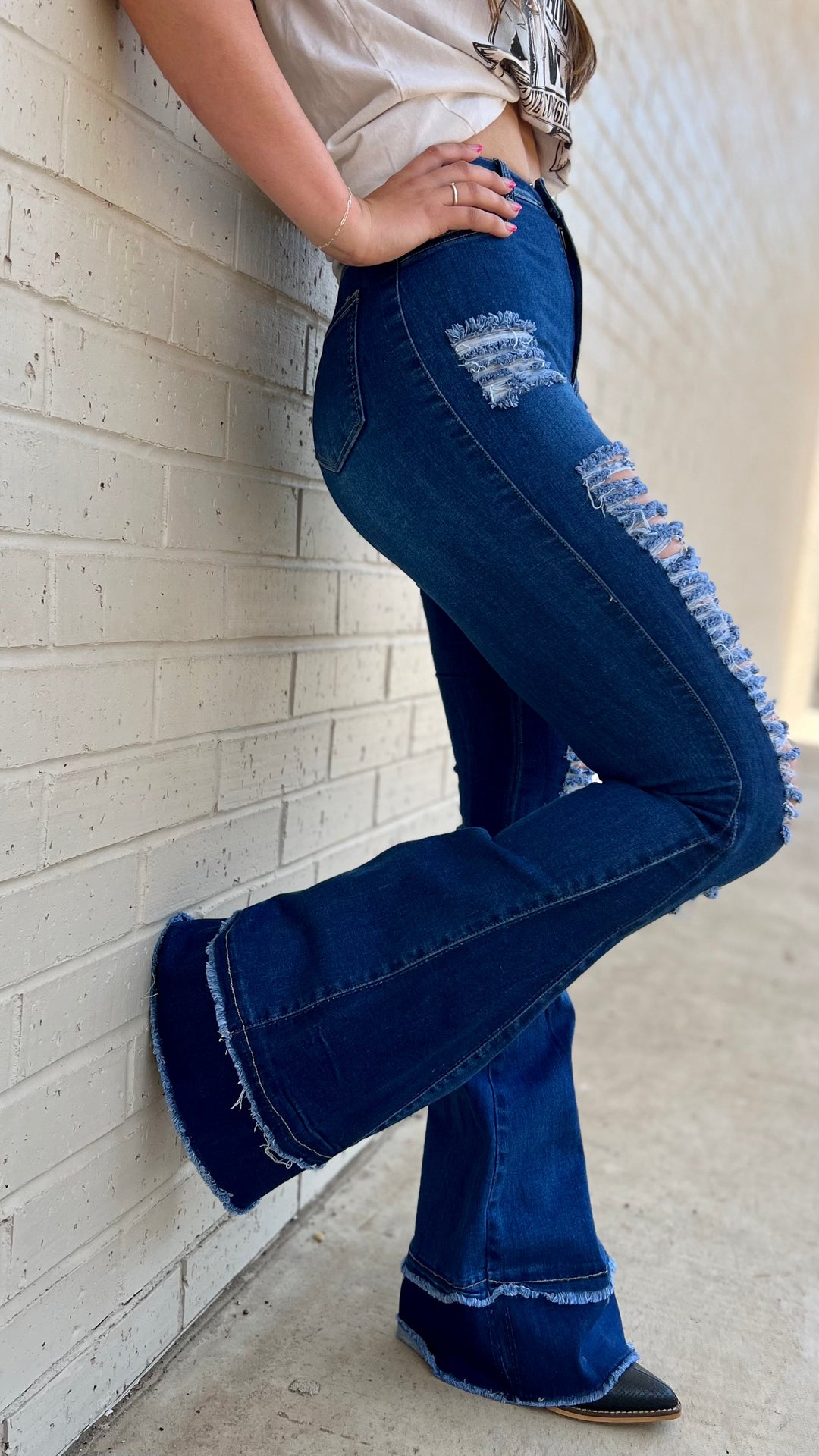 Retro Girl Dark Wash Flares | gussieduponline