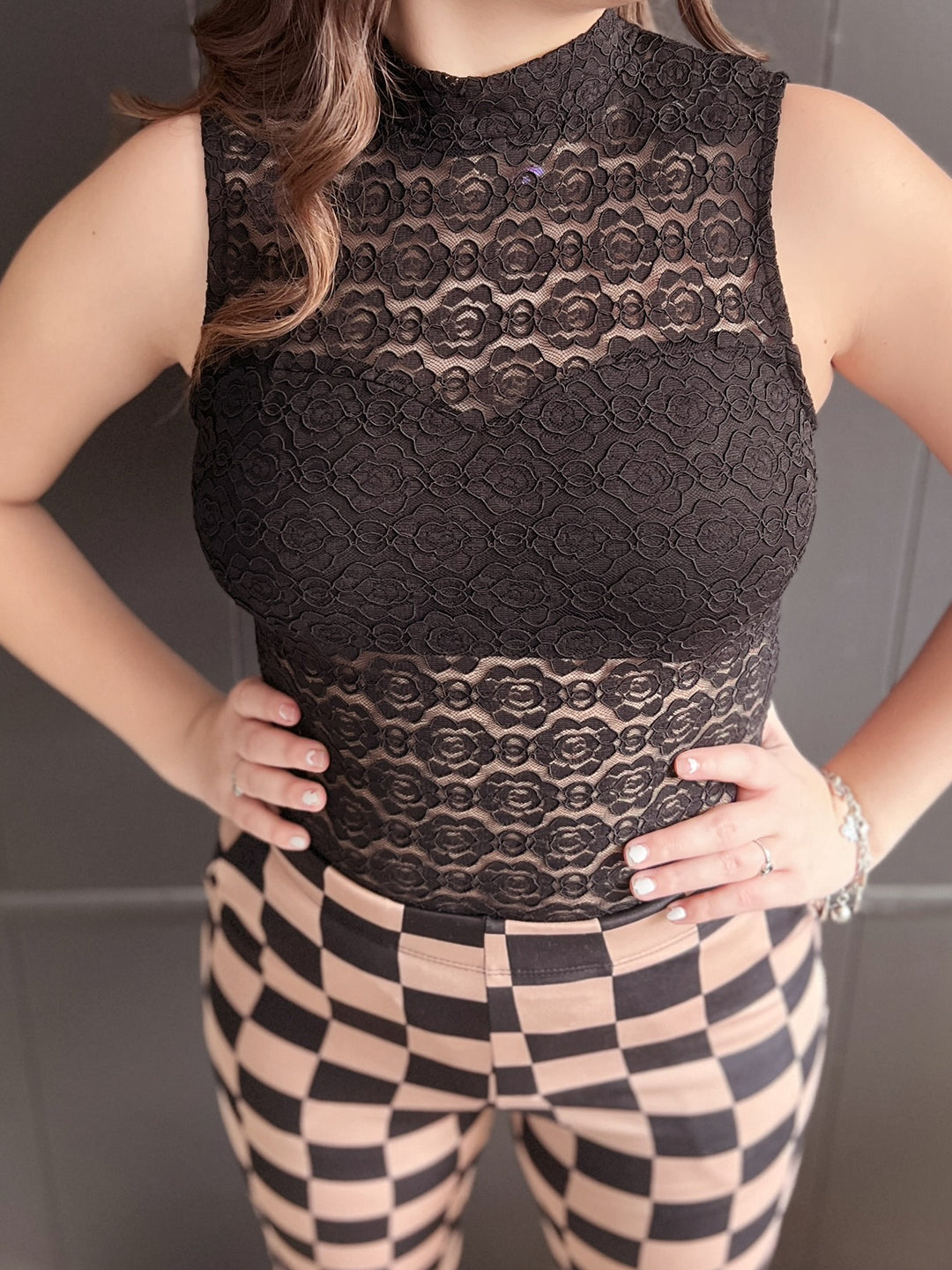 Black Lace Open Back Thong Body Suit*