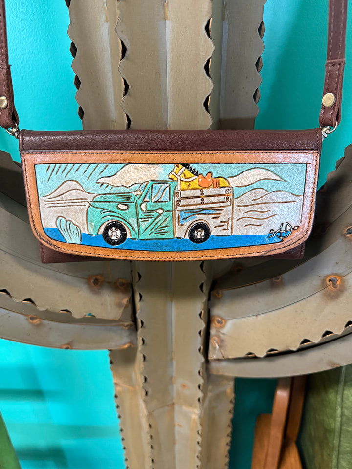 American Darling Vintage CattleTruck Painted Wallet Crossbody
