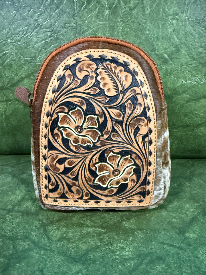 American Darling Floral Tooled Leather & Cowhide Sling Backpack