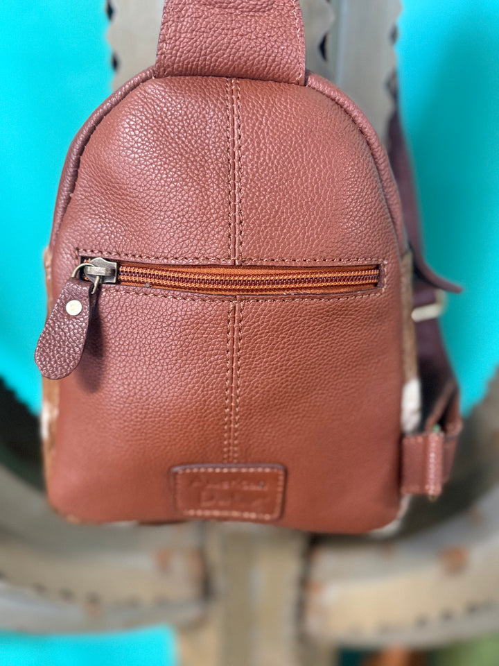 American Darling Floral Tooled Leather & Cowhide Sling Backpack