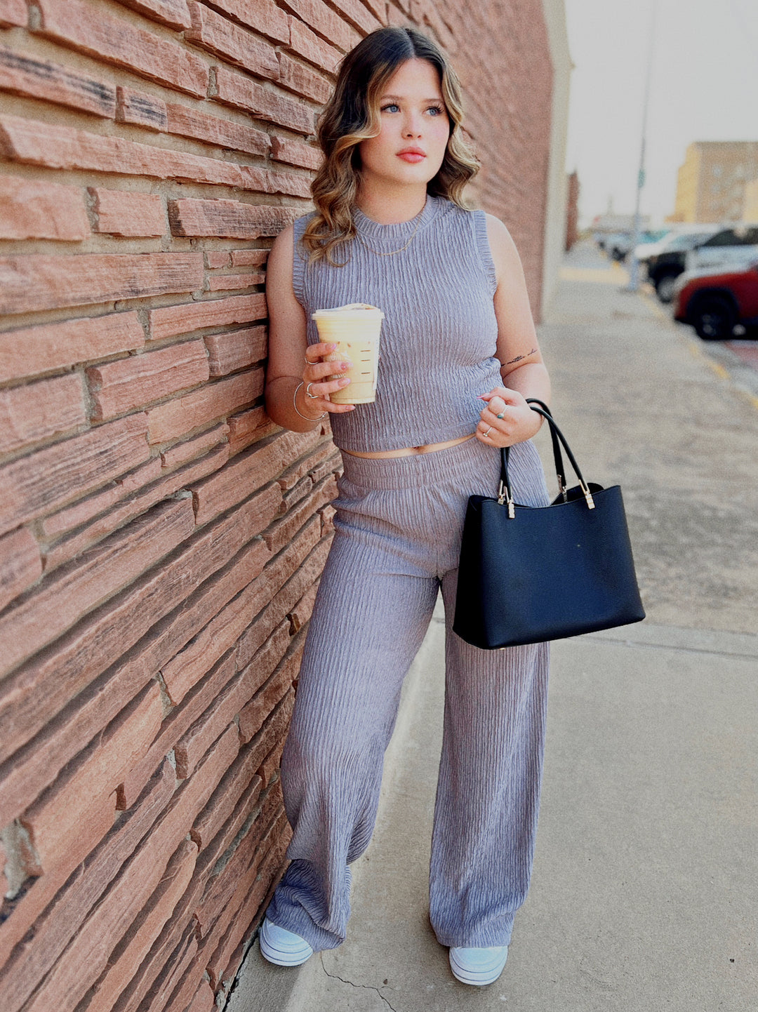 Grey Crinkle Ribbed Two Piece Matching Set (Copy) | gussieduponline