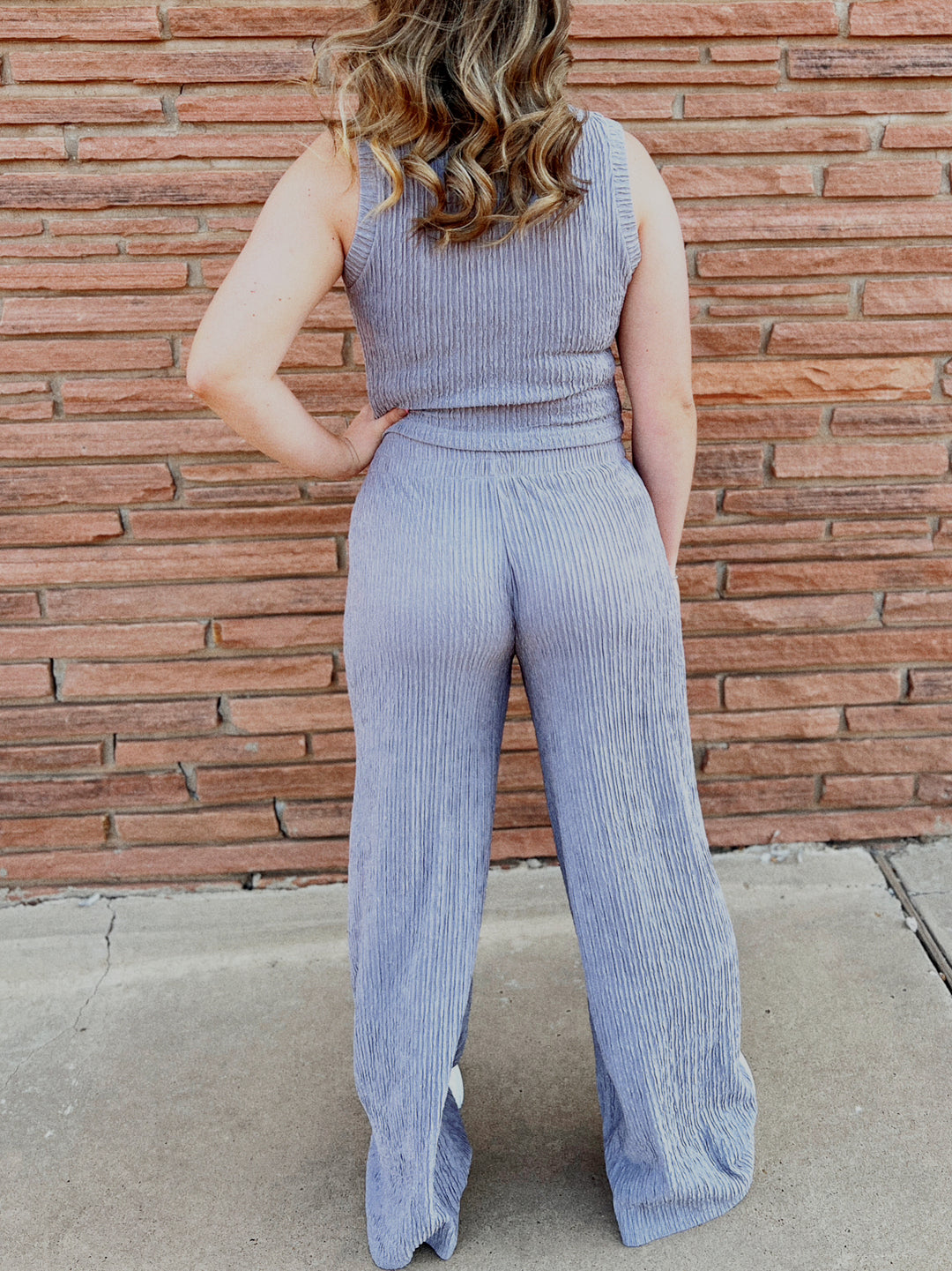 Grey Crinkle Ribbed Two Piece Matching Set (Copy) | gussieduponline