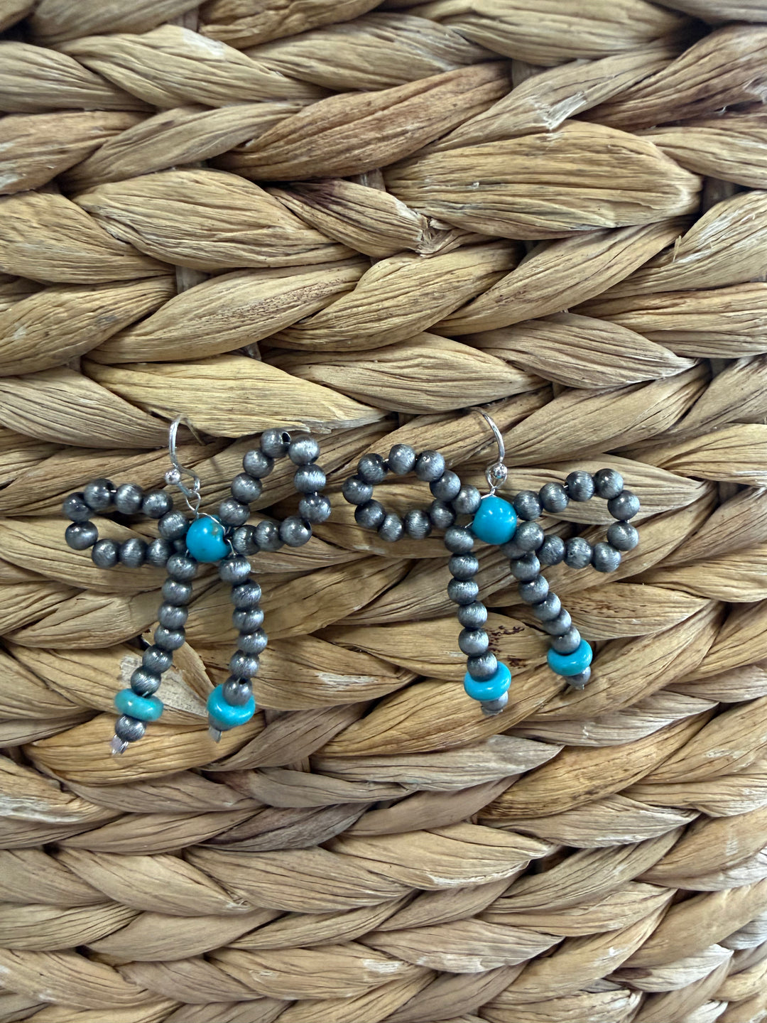 Silver Navajo Inspired Beaded Bow Dangle Earrings -4 Colors