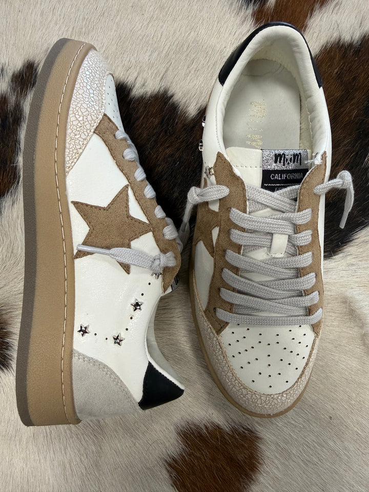 Avery White & Khaki Star Sneakers