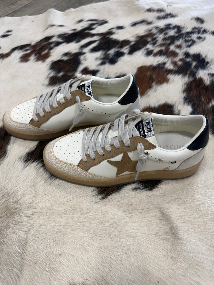 Avery White & Khaki Star Sneakers
