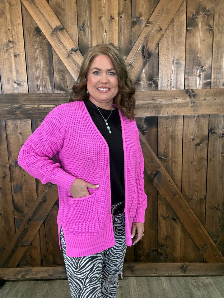 Zenana Low Gauge Waffle Knit Open Cardigan Sweater- 5 Colors