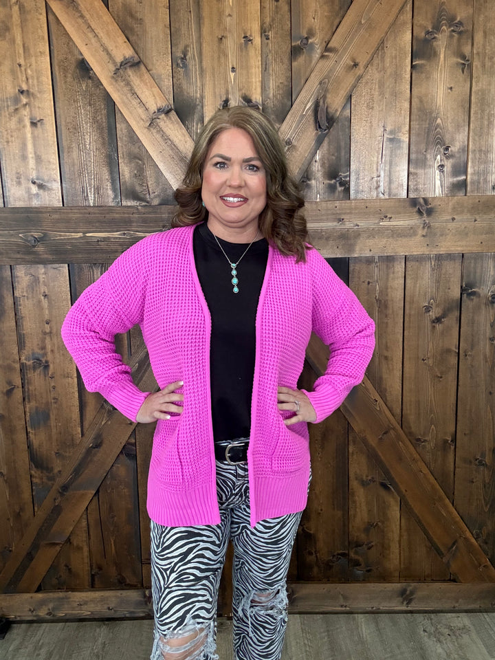 Zenana Low Gauge Waffle Knit Open Cardigan Sweater- 5 Colors