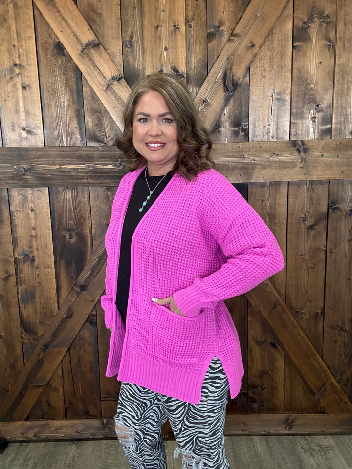 Zenana Low Gauge Waffle Knit Open Cardigan Sweater- 5 Colors