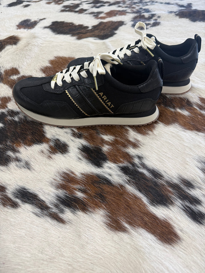 Women's Ariat Ranch Runner Black Caviar Croc Sneakers