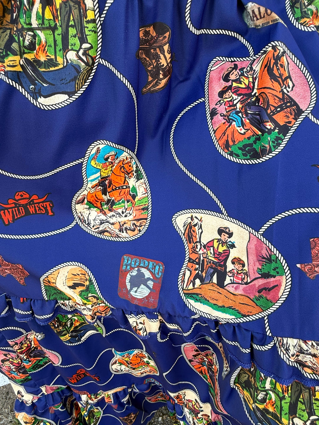 L&B Navy Western Print Smocked Maxi Dress