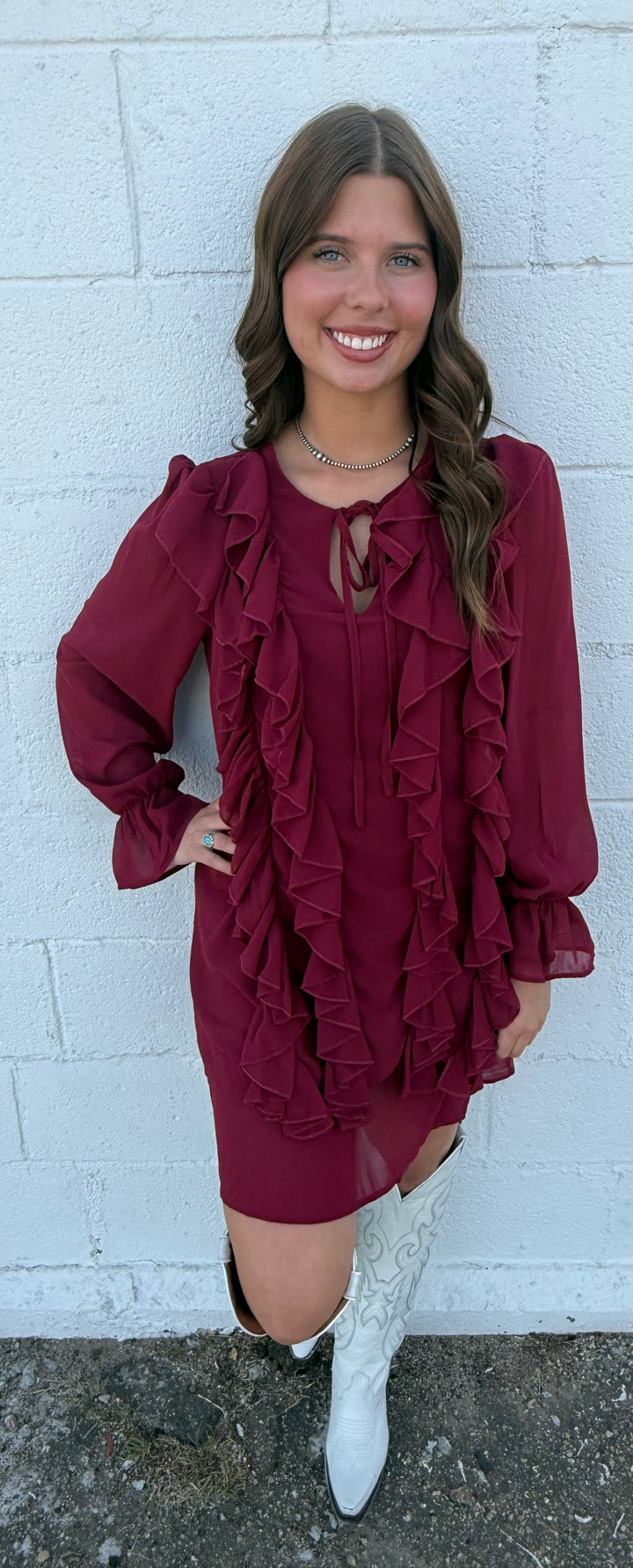 L&B Cherry Red Flowy Layered Ruffle Dress