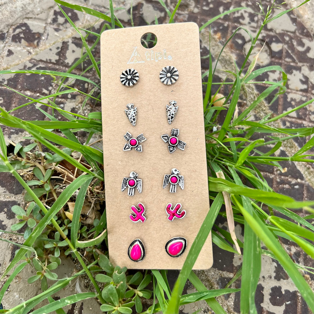 Set of 6 Pink Earrings-2 Options | gussieduponline