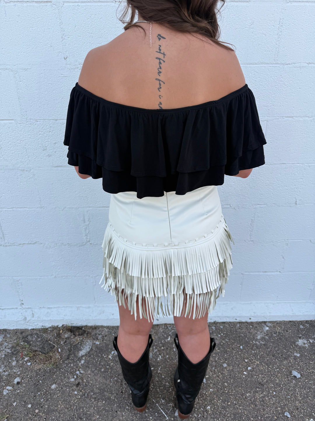 Black Off The Shoulder Strap Ruffle Crop Top