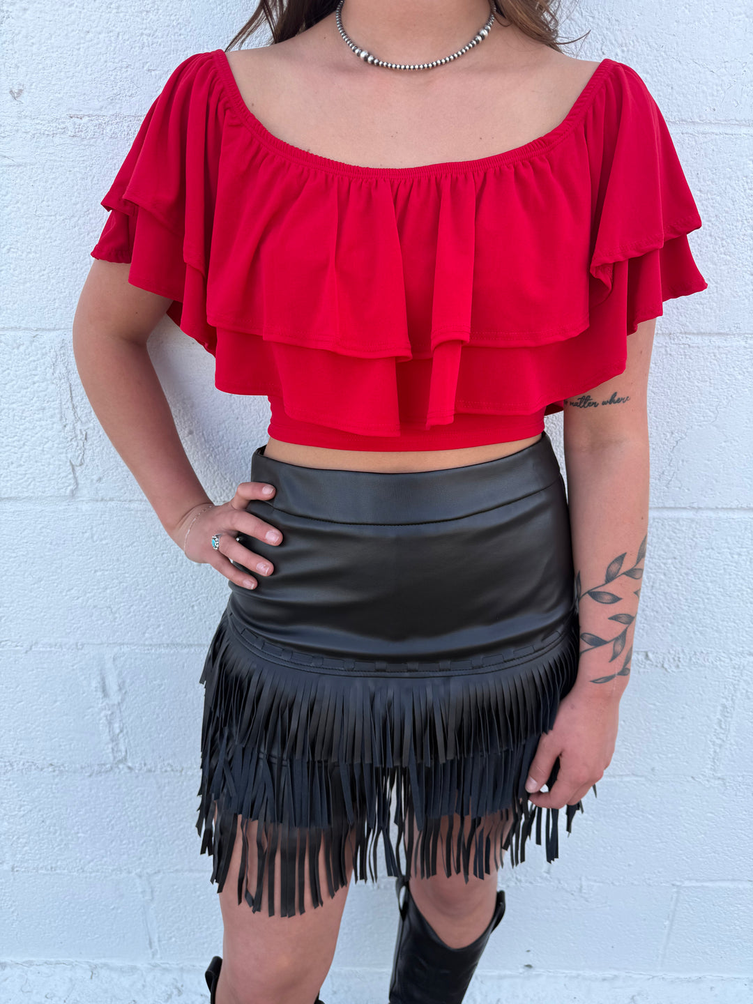 L&B Black Stitched Tier Fringe Skirt