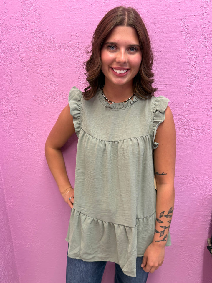 Tiered Short Sleeve Ruffle Babydoll Top- 2 Colors