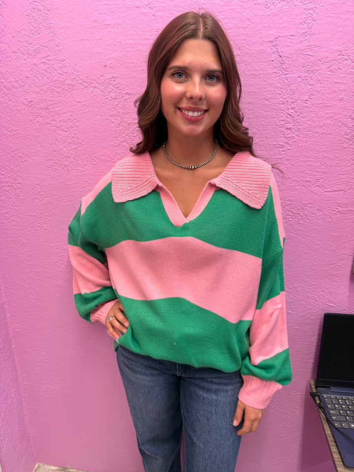 Haptics Color Block Striped Oversized Sweater Top