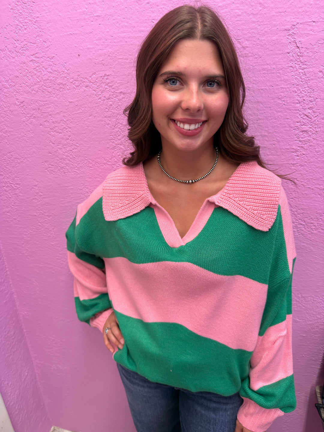 Haptics Color Block Striped Oversized Sweater Top