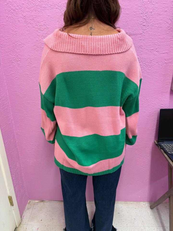 Haptics Color Block Striped Oversized Sweater Top