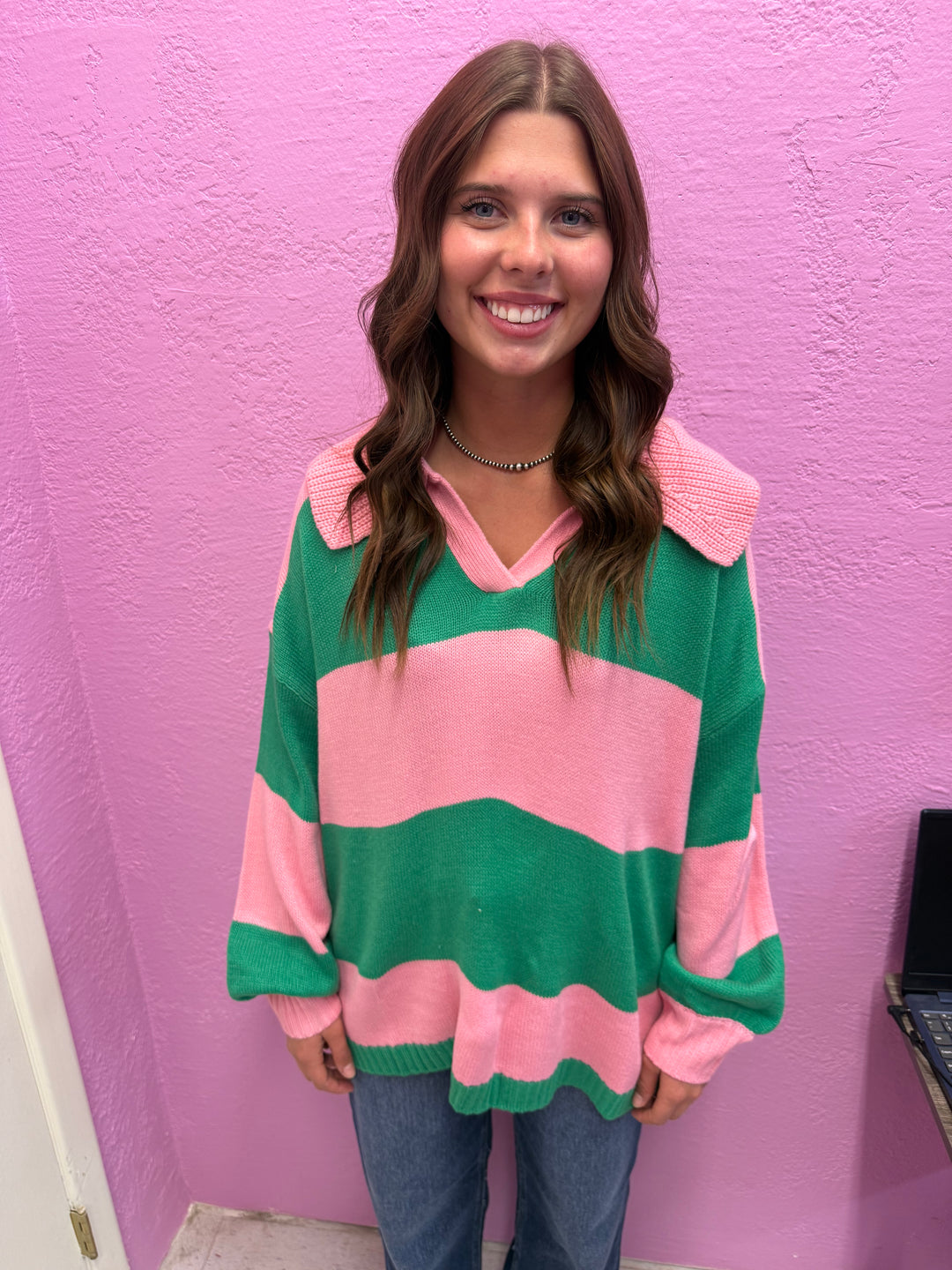 Haptics Color Block Striped Oversized Sweater Top