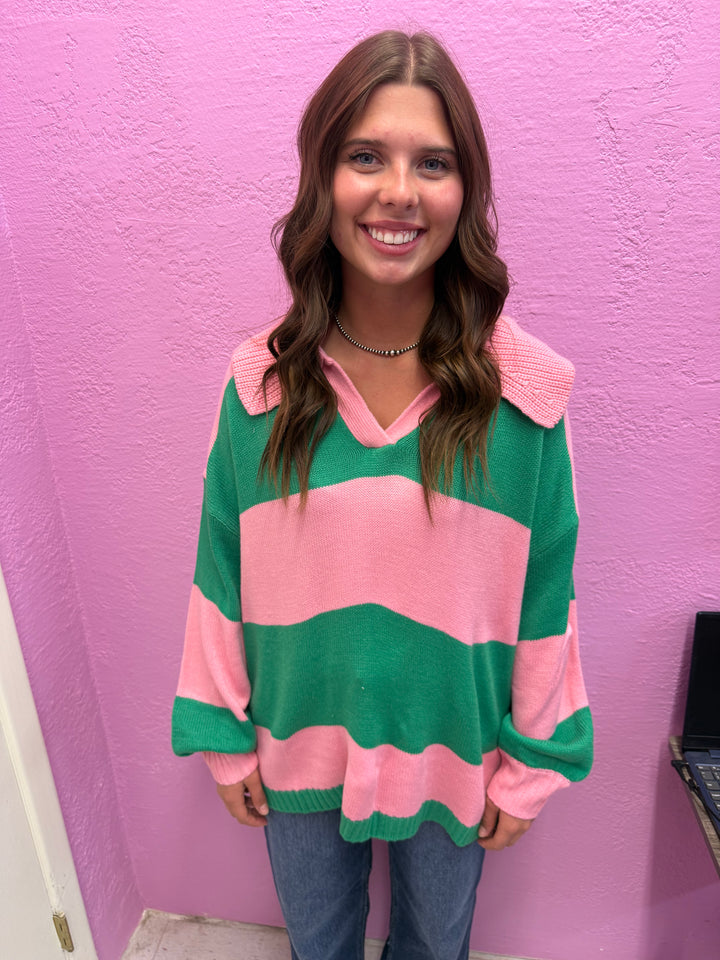 Haptics Color Block Striped Oversized Sweater Top