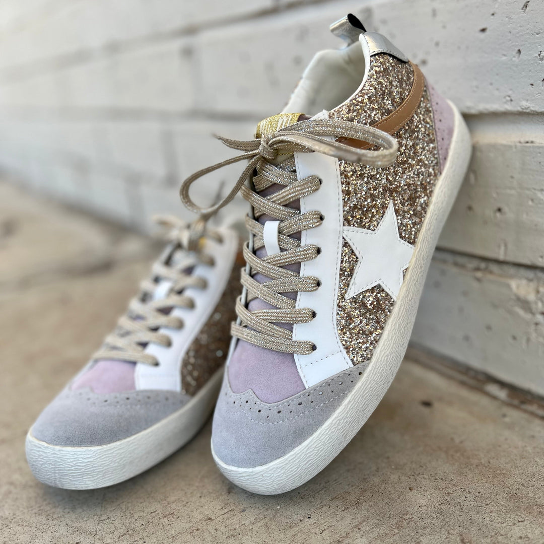 Oxford Lilacs & Gold Sneakers | gussieduponline