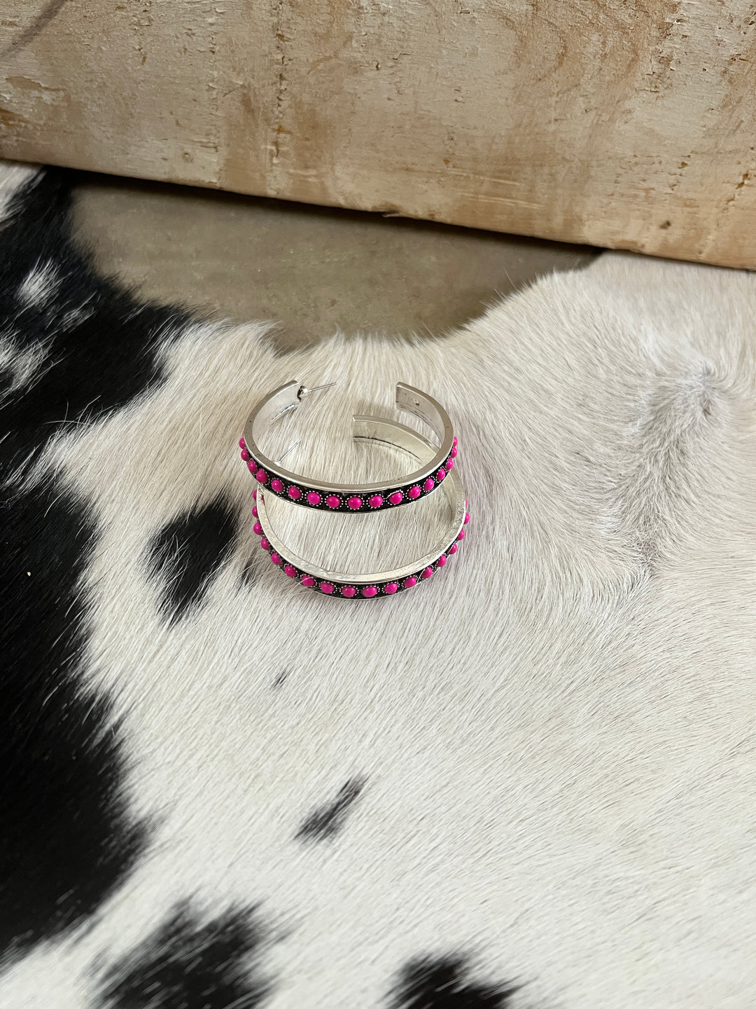 Burnished Silver And Color Hoop Earrings - 2 Colors Available