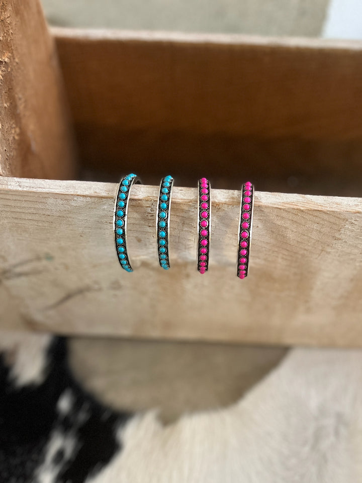 Burnished Silver And Color Hoop Earrings - 2 Colors Available