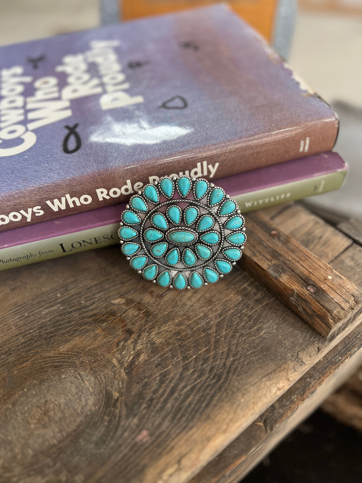 Oval Turquoise Cluster Belt Buckle