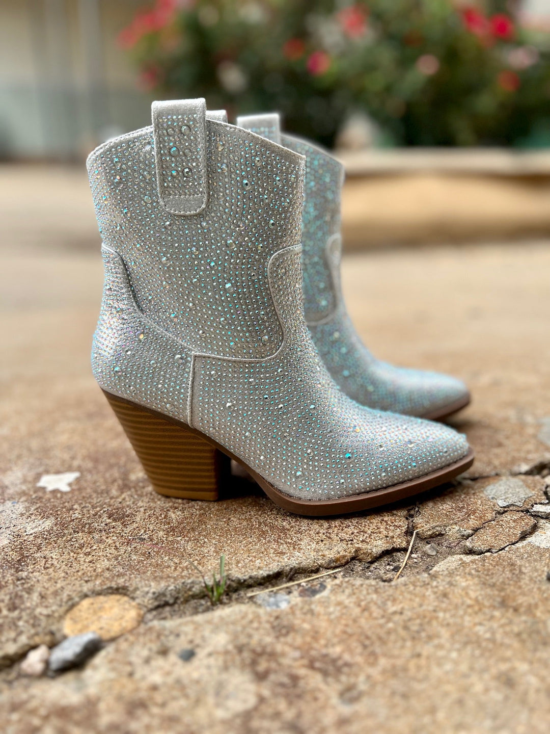 Tres' Rivers Silver Rhinestone Booties* | gussieduponline