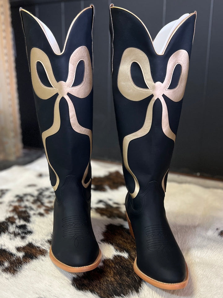 Black and Gold Bow Boots