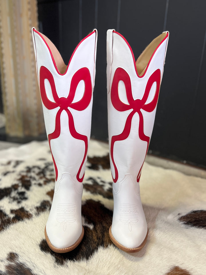 White and Red Bow Boots