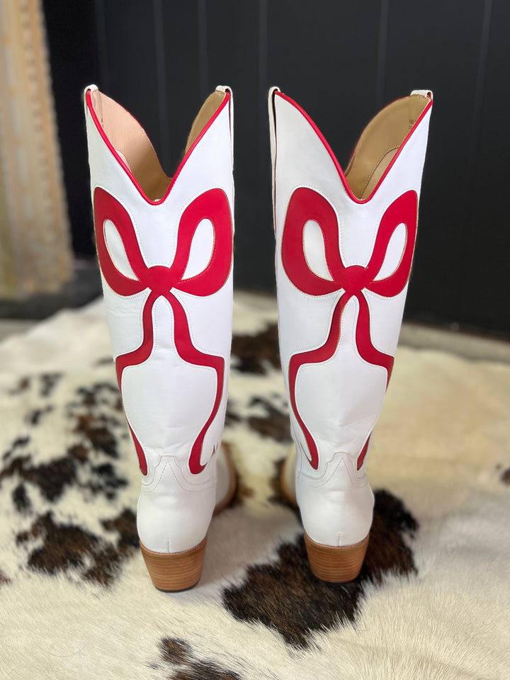 White and Red Bow Boots