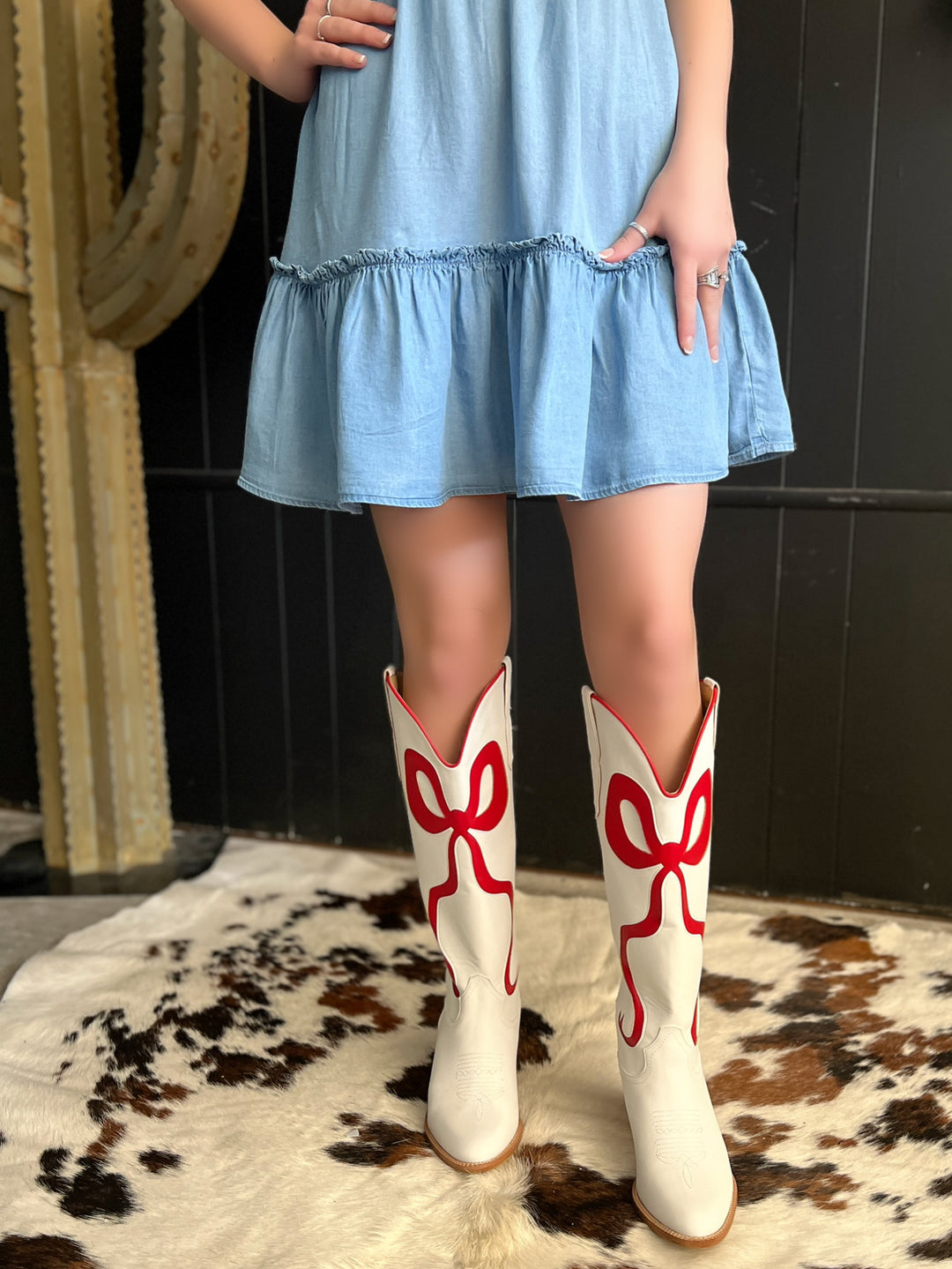 White and Red Bow Boots