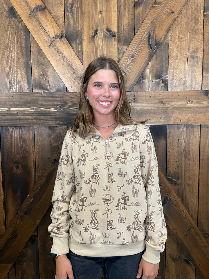 Rockin A Ribbon Roping 1/4 Zip French Terry Pullover
